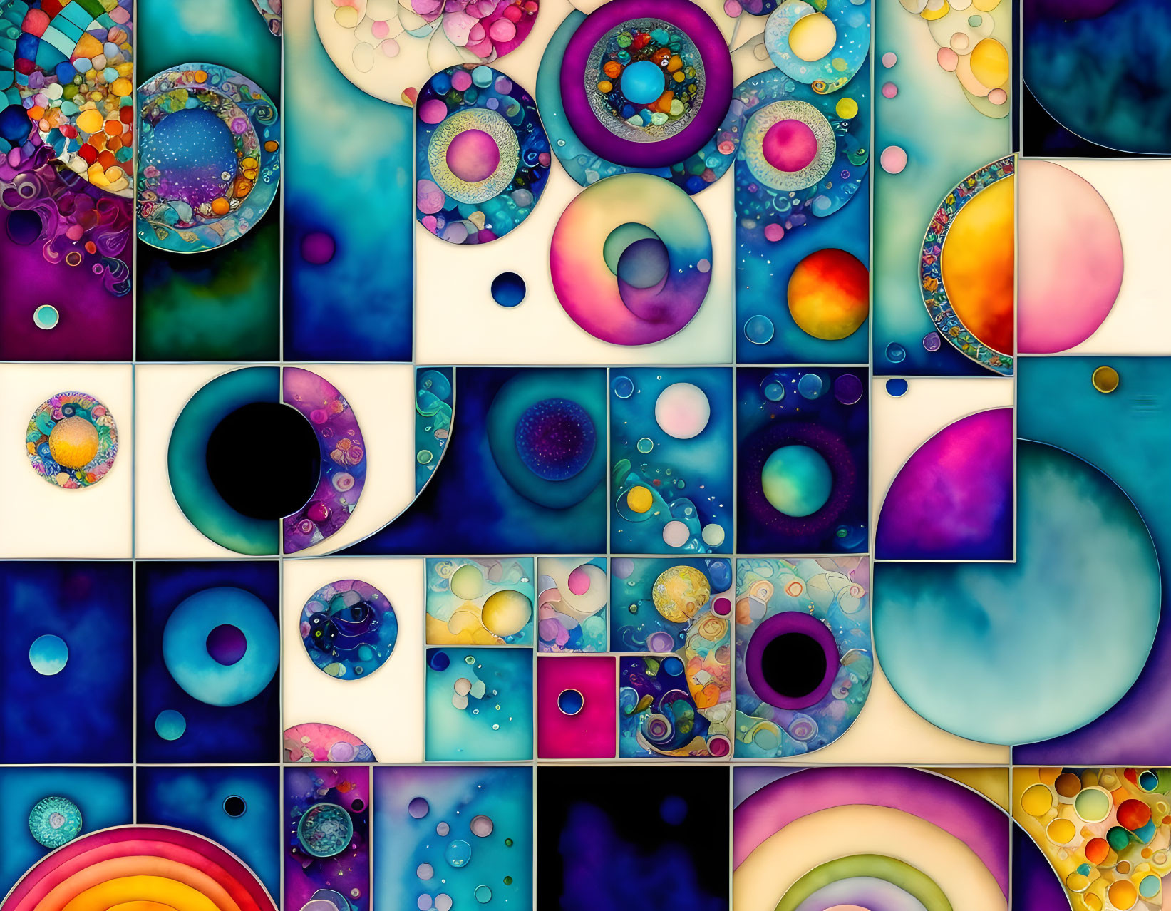 Colorful Circles and Bubbles on Mosaic Background