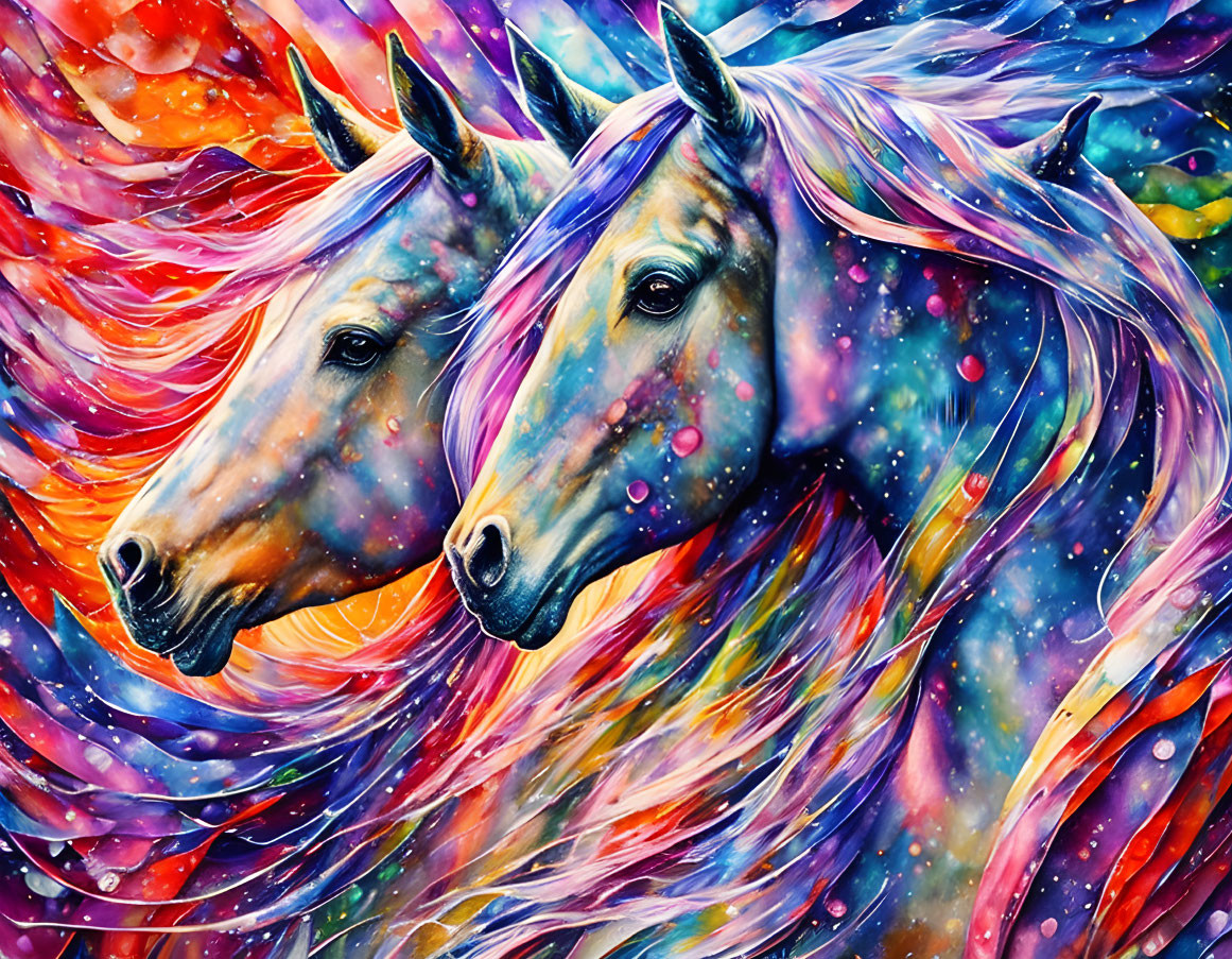 Colorful Horse Artwork with Cosmic Background