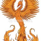 Colorful Phoenix Illustration with Fiery Wings and Tail in Dynamic Pose