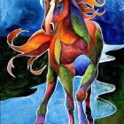 Colorful Horse Artwork with Flowing Mane and Galaxy Background