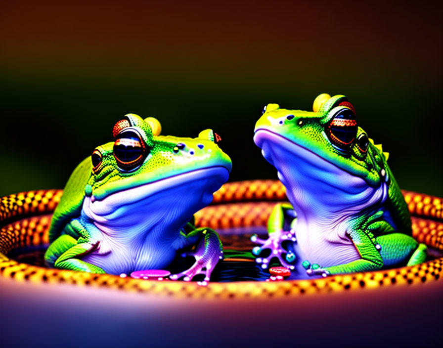 Colorful Exaggerated Frogs in Vibrant Scene