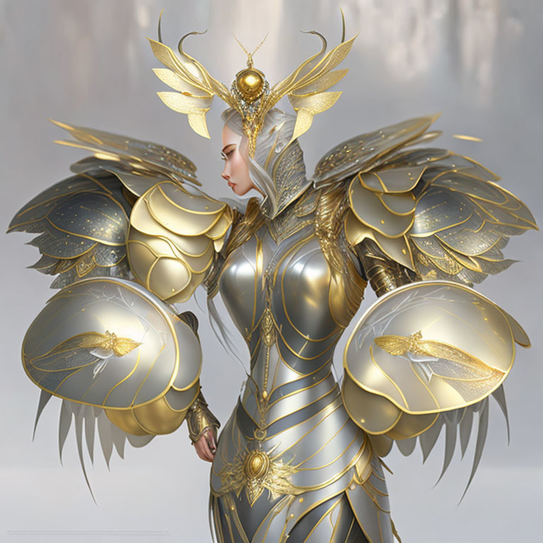 Regal figure in golden armor with wing-like shoulder plates