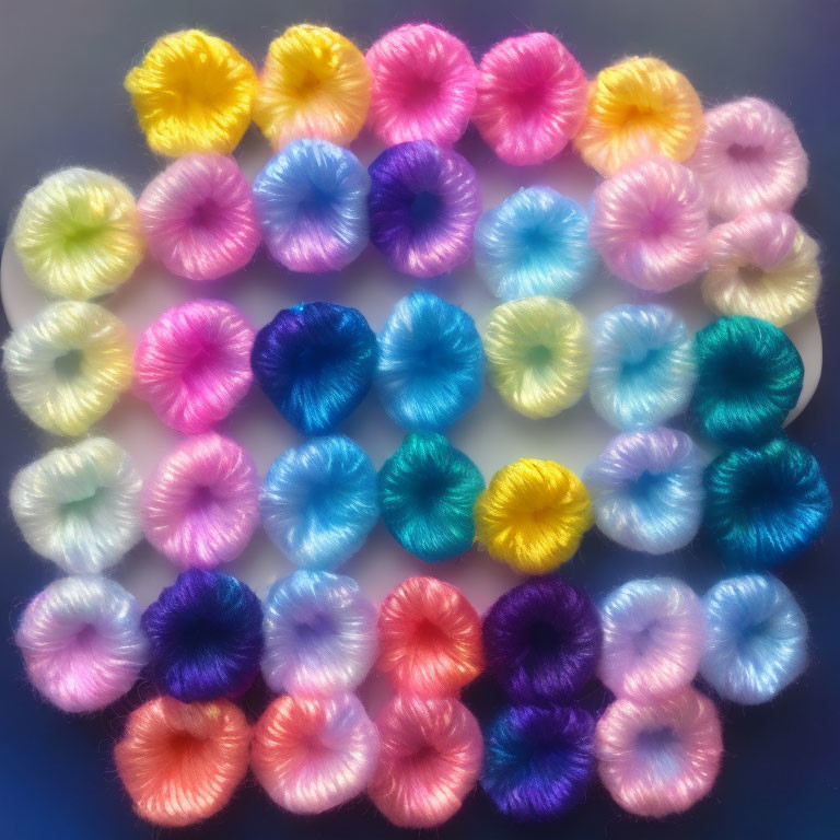 Colorful Hair Scrunchies Collection on Blue Background