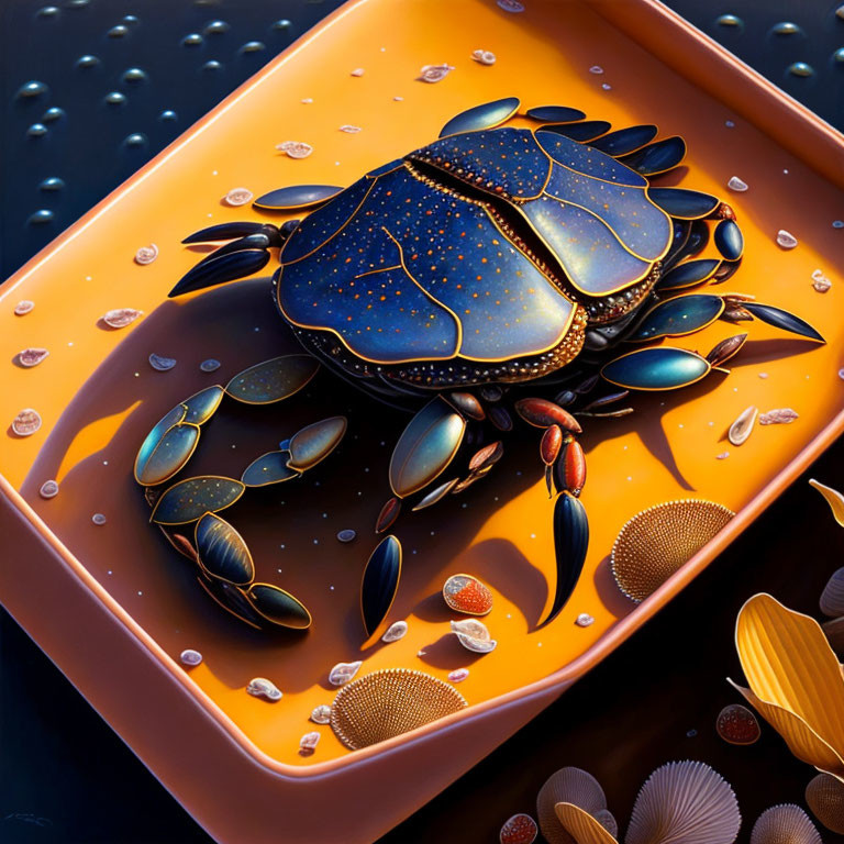 Stylized crab digital artwork with celestial motifs and intricate patterns