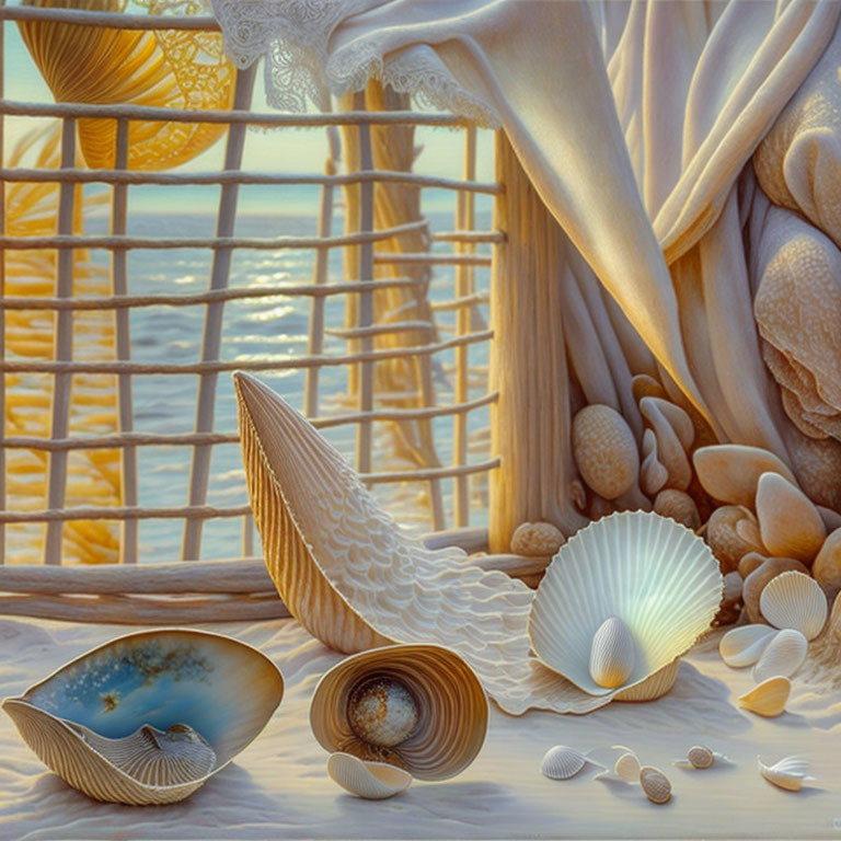 Intricately Detailed Seashells Array by Ocean View