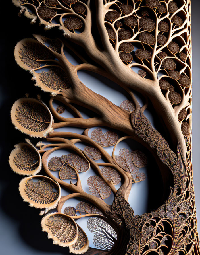 Digitally-created tree with intricate fractal-like patterns