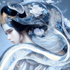 Ethereal Woman in Flowing Attire with Tiara