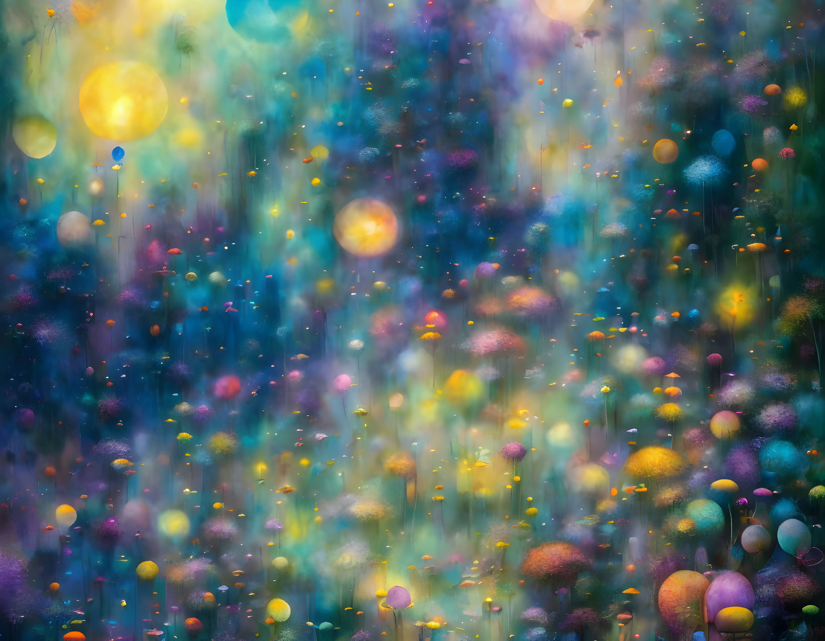 Multicolored bokeh background with shimmering circles and light speckles