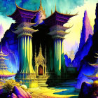 Vivid Fantastical Landscape with Ornate Architecture