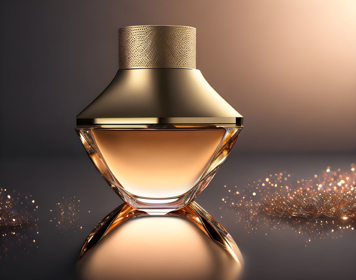 Luxurious Perfume Bottle with Golden Cap and Amber Fragrance