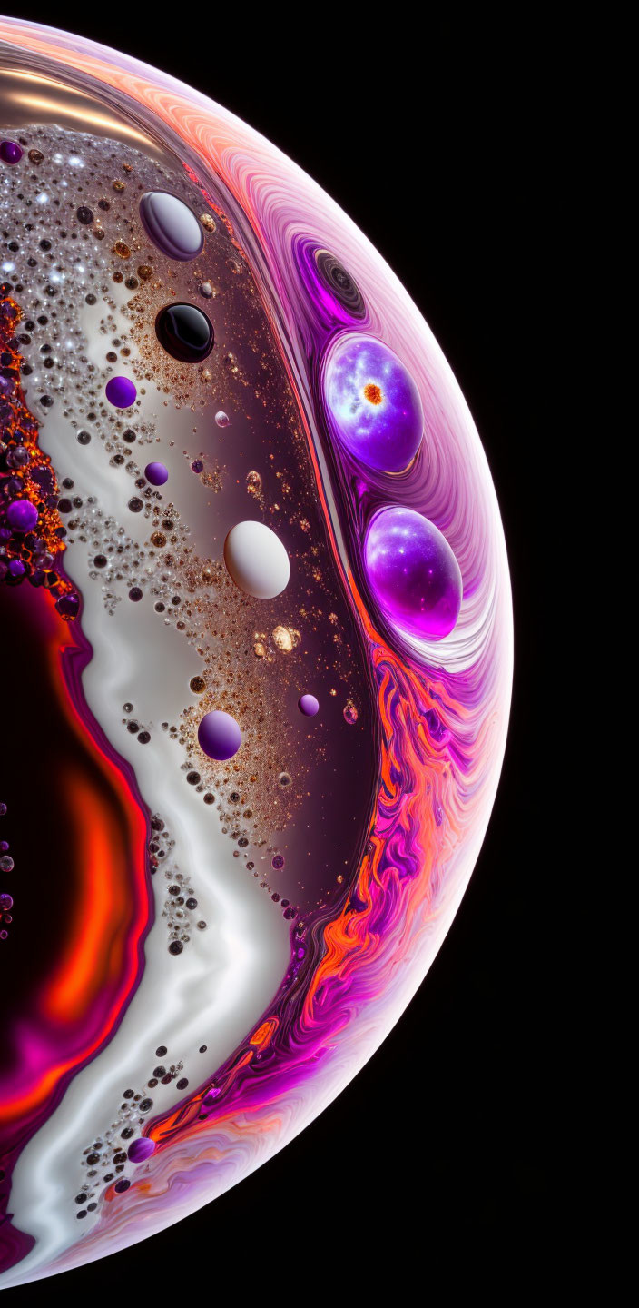 Vibrant abstract art with purple, orange, and white swirls