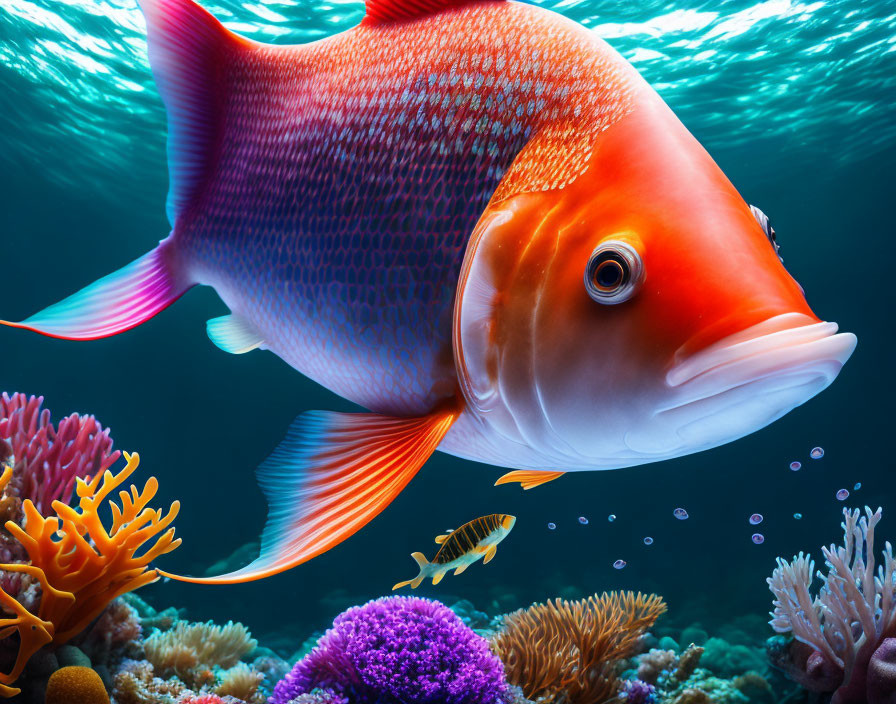 Colorful Orange Fish Swimming Near Vibrant Coral Reefs