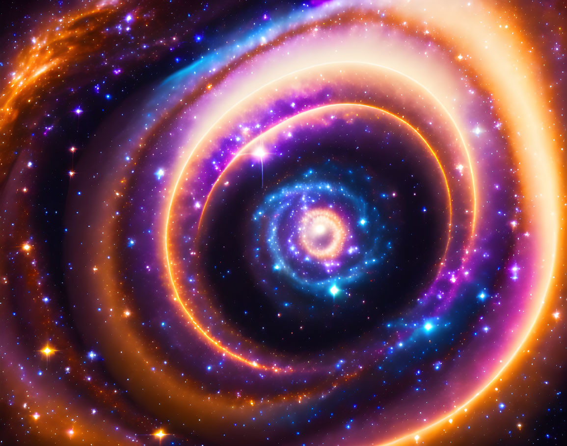 Colorful Spiral Galaxy Digital Illustration in Blue, Orange, and Purple