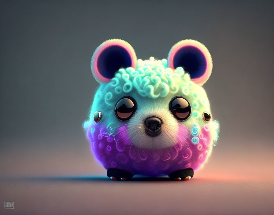 Colorful, Fluffy Creature with Large Glossy Eyes and Pastel Fur