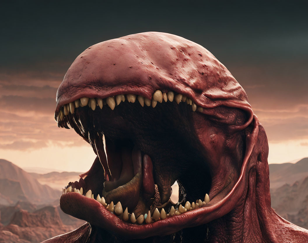 Detailed Frightening Creature with Sharp Teeth in Desert Setting