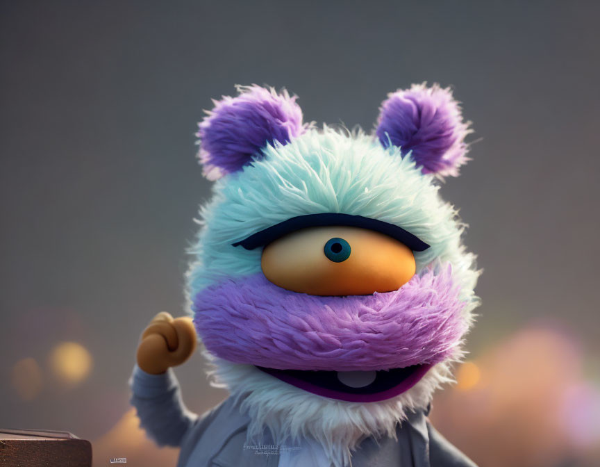Blue and Purple Fuzzy Animated Character with Big Eye and Ears