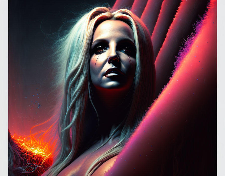 Blonde Woman Digital Artwork with Neon Colors