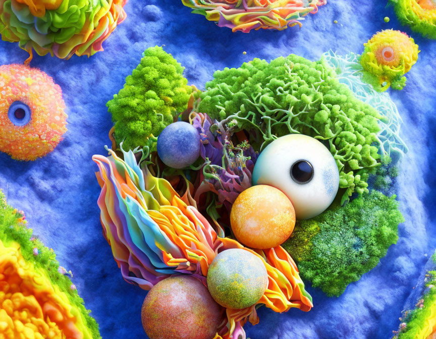 Colorful Microscopic Structures with Eye-Like Object in Vibrant Illustration