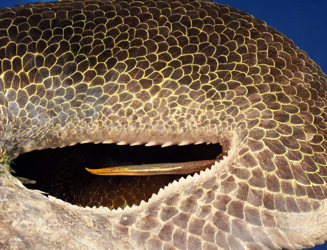 Detailed Close-Up of Snake Skin Texture and Fangs