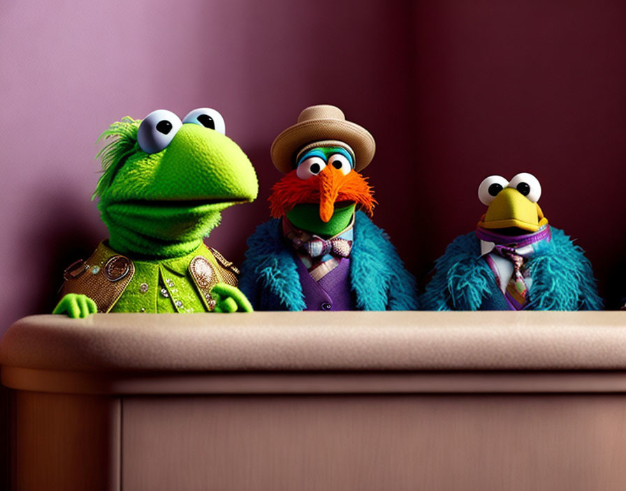 Colorful Muppet Characters on Purple Background