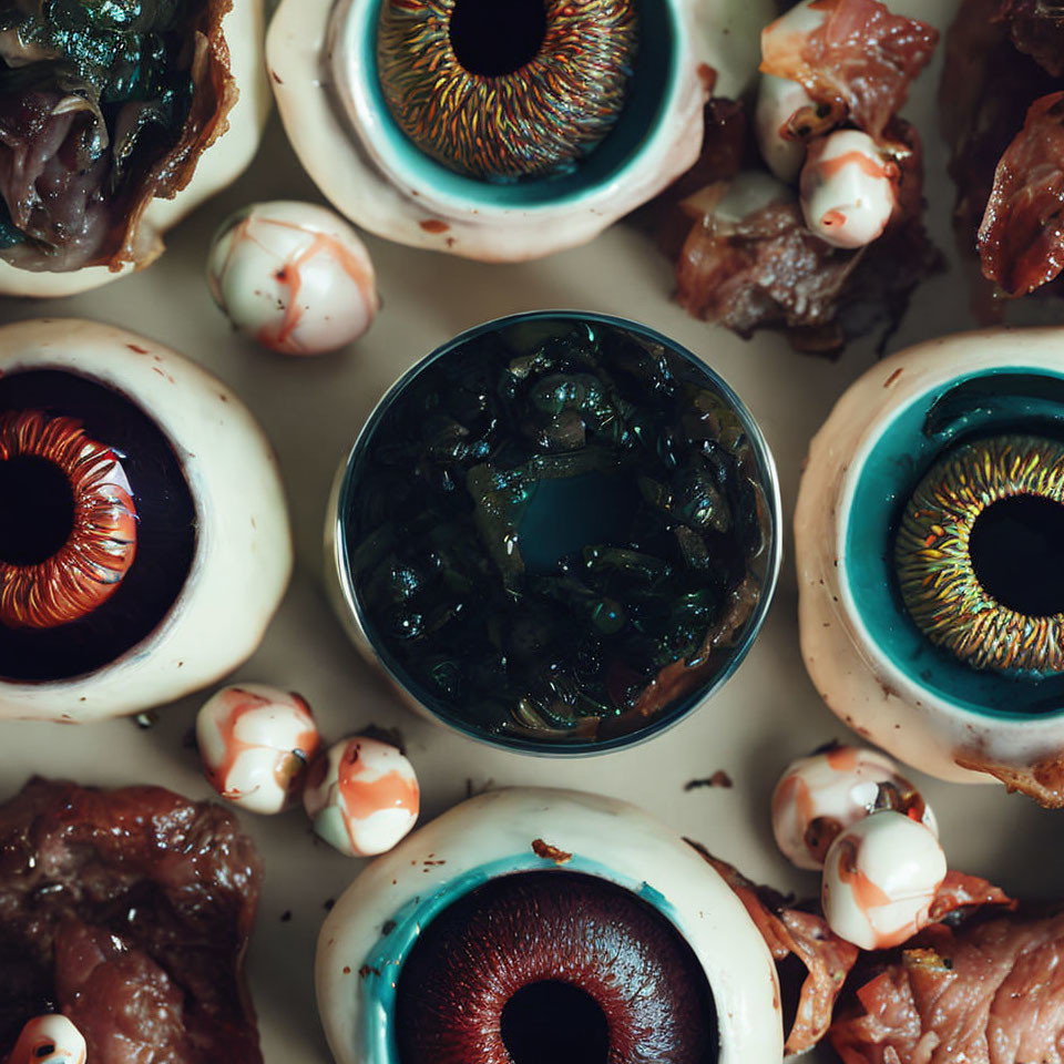 Spooky Halloween Treats: Eye and Zombie Skin Designs with Gummy Worms