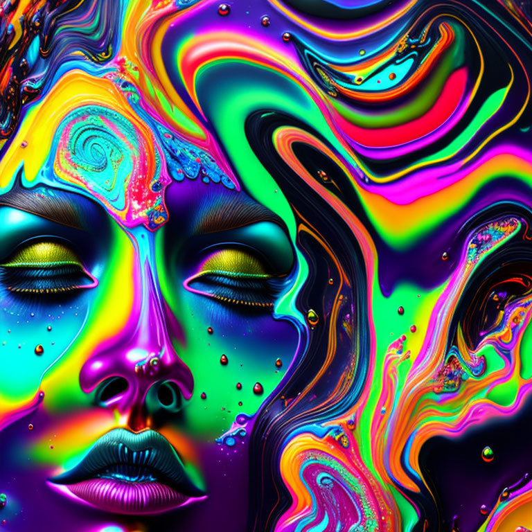 Colorful Psychedelic Face Artwork with Swirling Patterns