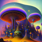 Colorful Psychedelic Mushroom Illustration with Swirling Patterns