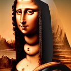 Digital artwork: Mona Lisa fusion with futuristic theme, pixelated face into digital particles.