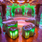 Futuristic bar with neon lights and sci-fi decor