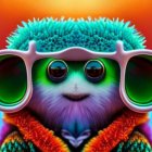 Colorful digital artwork: Whimsical creature with green-tinted sunglasses