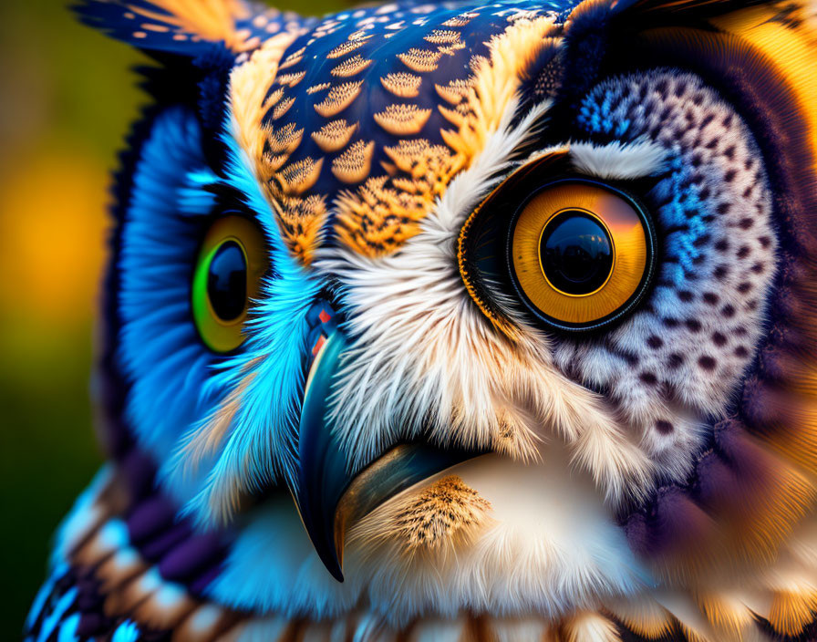 Detailed Vibrant Owl Illustration with Yellow-Orange Eyes