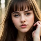 Portrait of Woman with Long Brown Hair and Intense Eyes