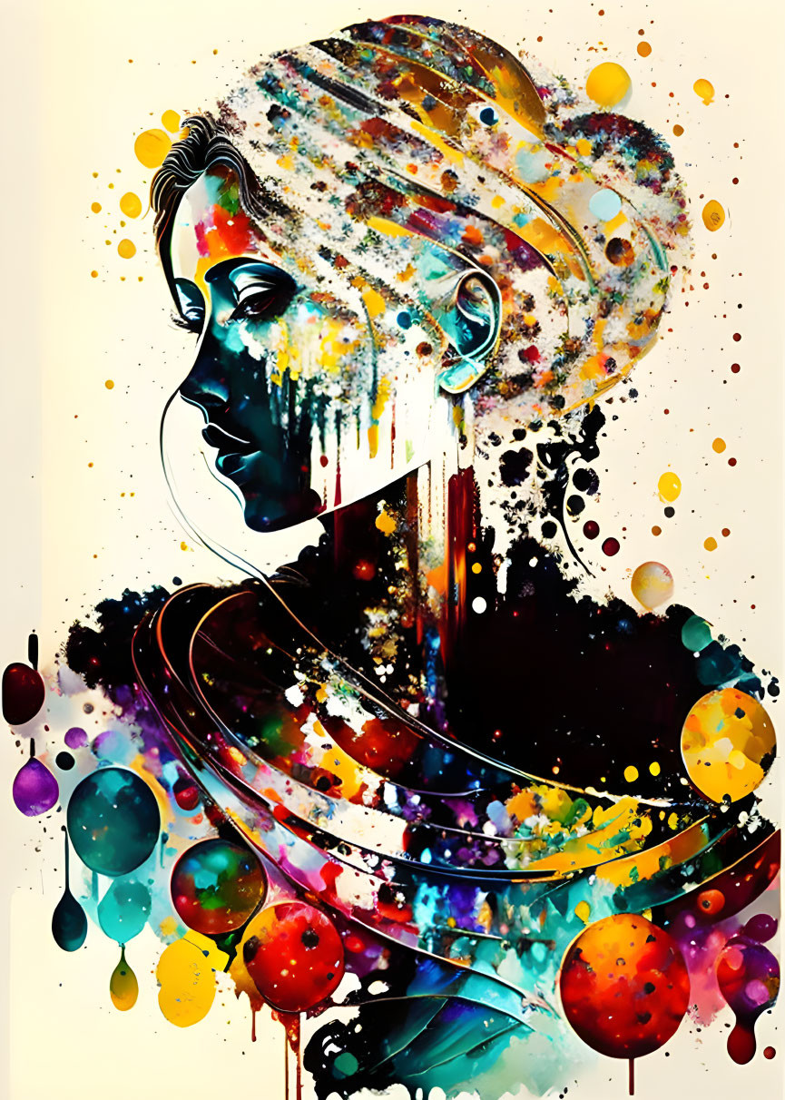 Colorful Abstract Art: Woman's Profile with Paint Splash