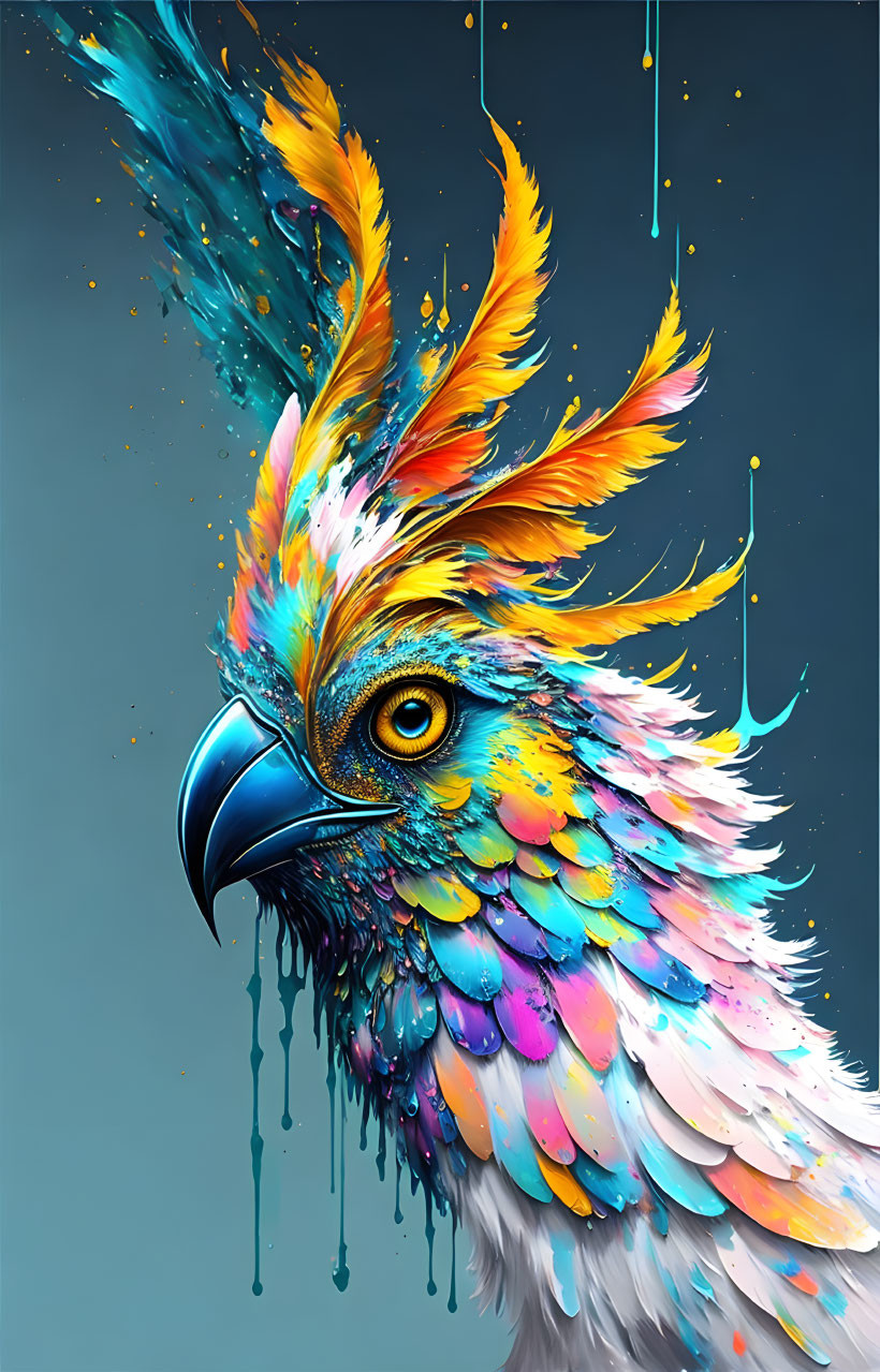 Colorful bird digital artwork with detailed eye and paint effects