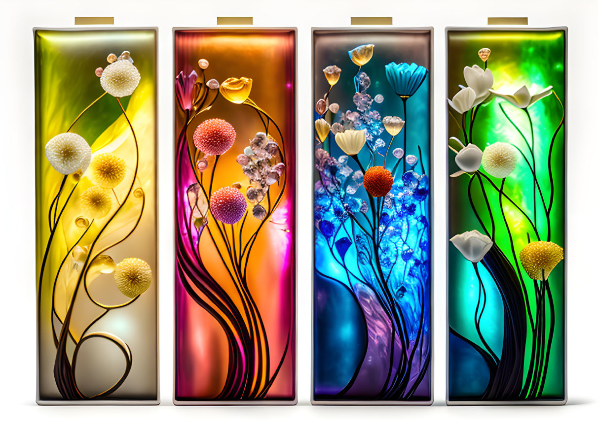 Colorful Stylized Flower Panels on Abstract Background