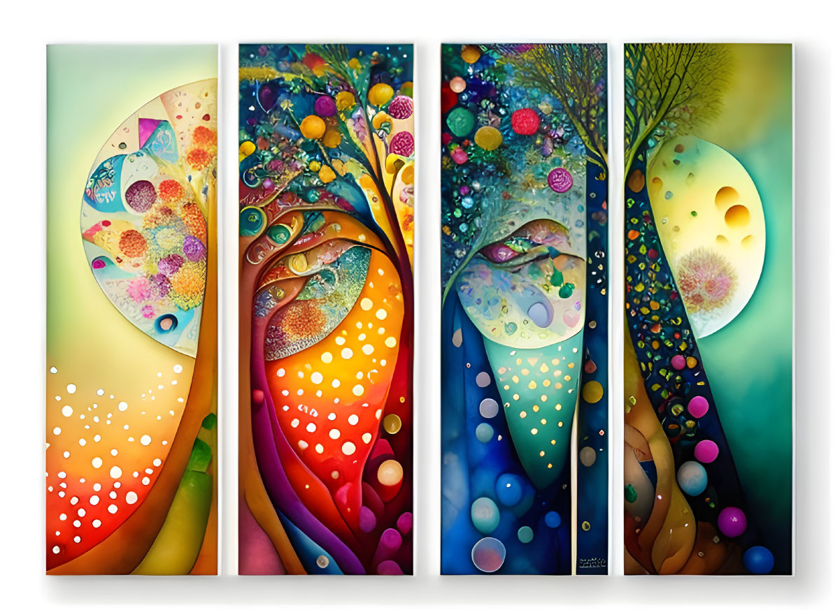 Colorful Abstract Artwork: Vibrant Circles & Nature Motifs