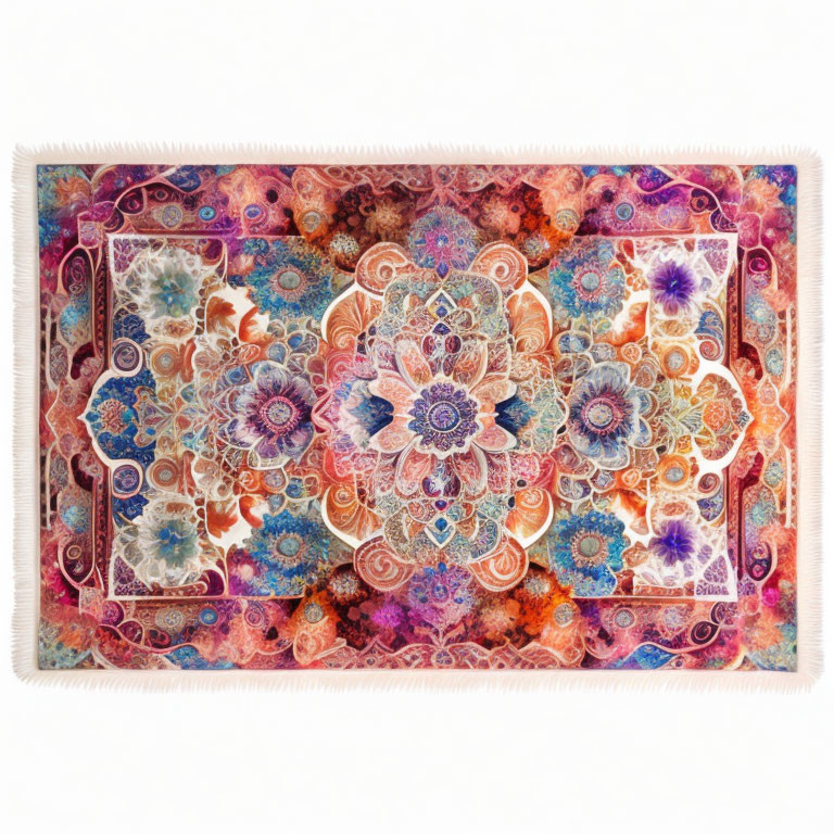 Vibrant Mandala Tapestry with Floral and Symmetric Motifs