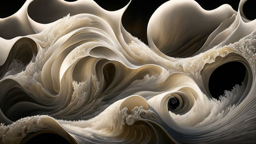 Brown and Cream Abstract Wavy Forms in Fluid Design