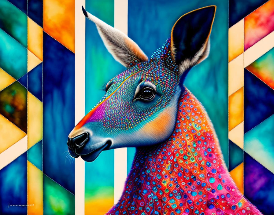 Colorful Antelope Digital Painting with Geometric Background