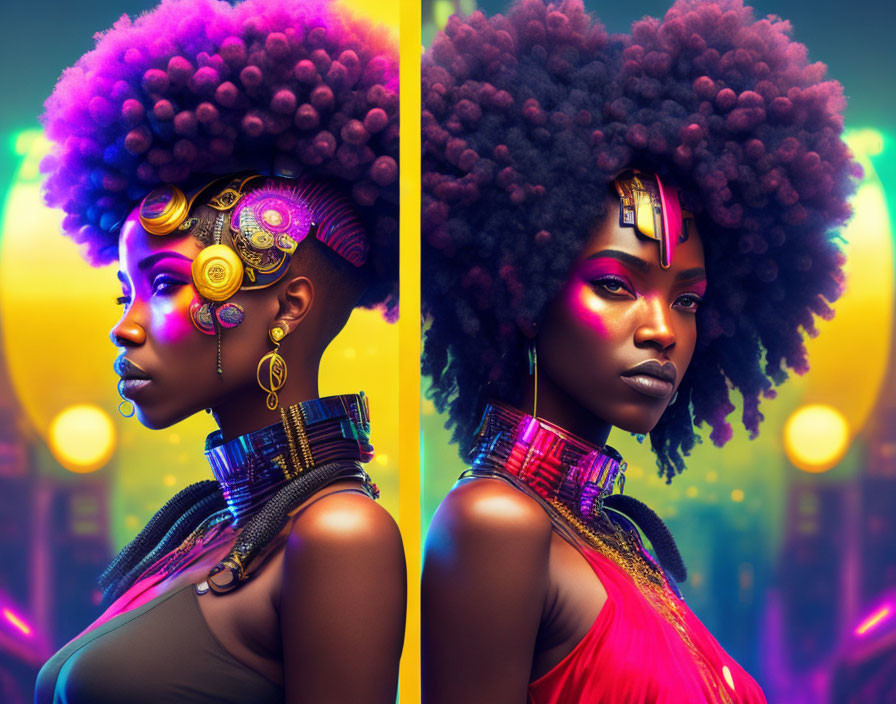 Digital Artwork: Woman with Afro & Cybernetic Enhancements