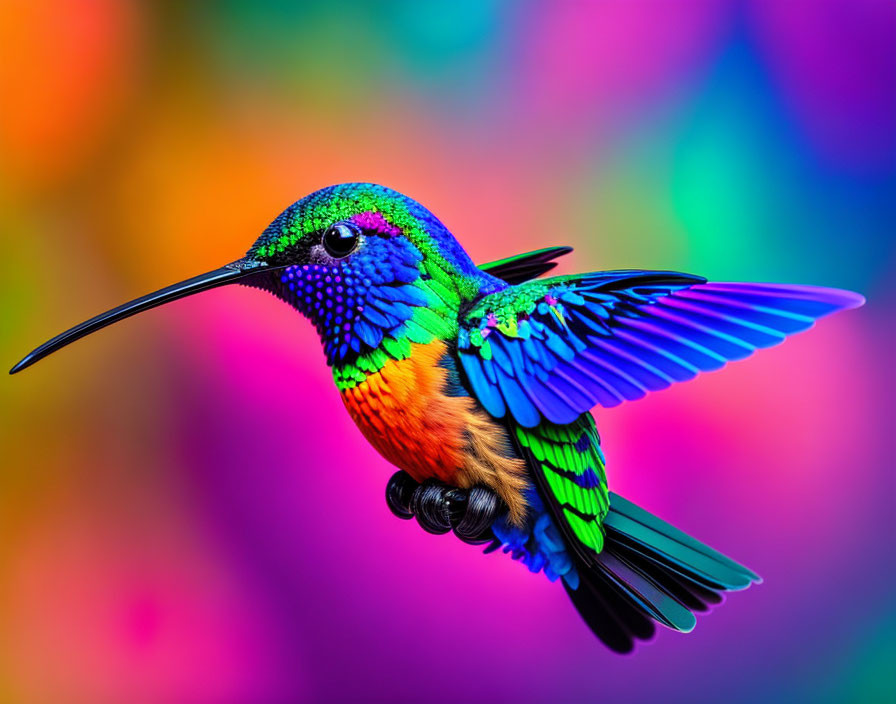 Colorful Hummingbird in Flight with Iridescent Feathers