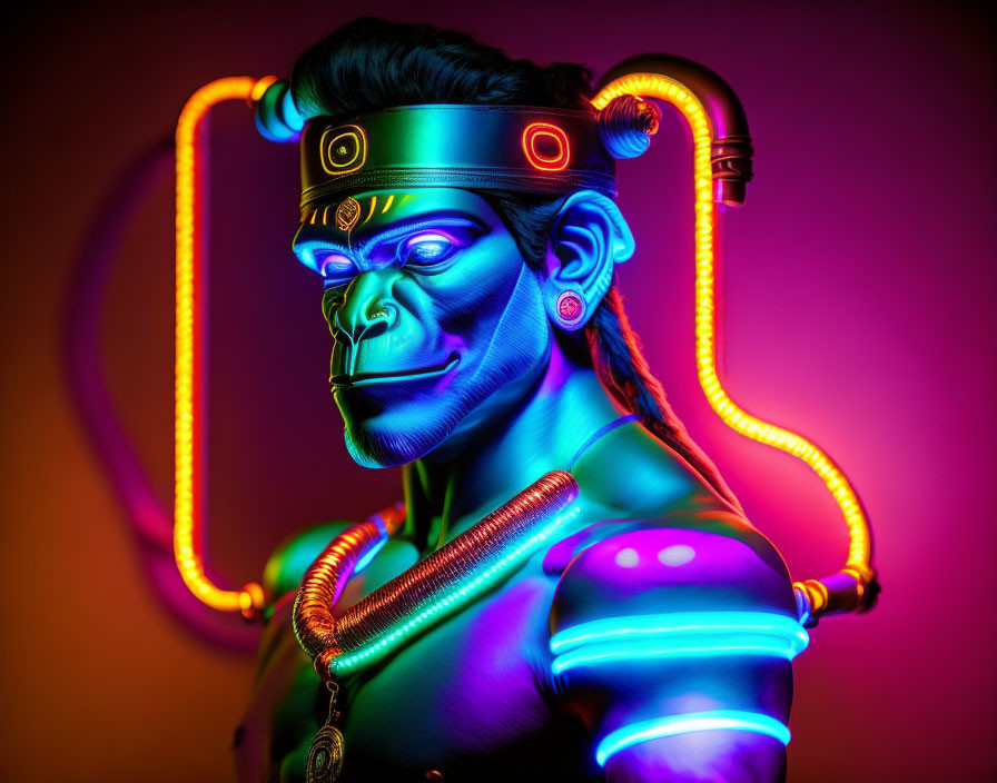 Colorful portrait with neon body paint under vibrant lighting