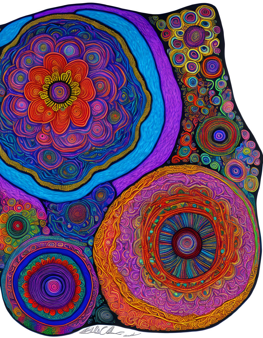 Colorful Abstract Art: Vibrant Circles with Floral & Geometric Designs