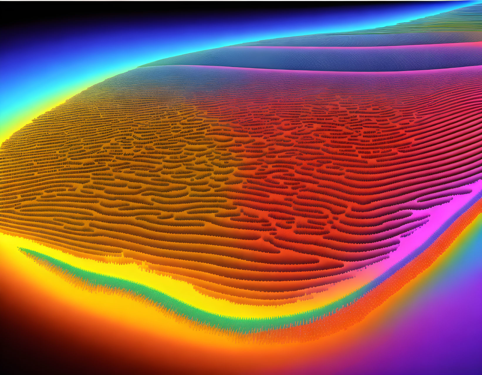 Colorful Abstract Digital Landscape with Wavy Contour Lines