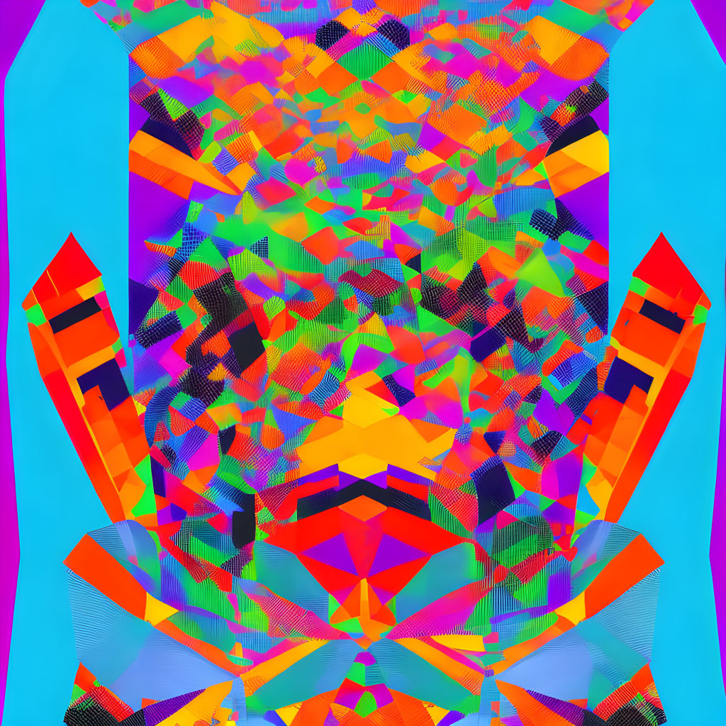 Vibrant Kaleidoscopic Digital Art: Orange, Red, Blue & Green Geometric Patterns