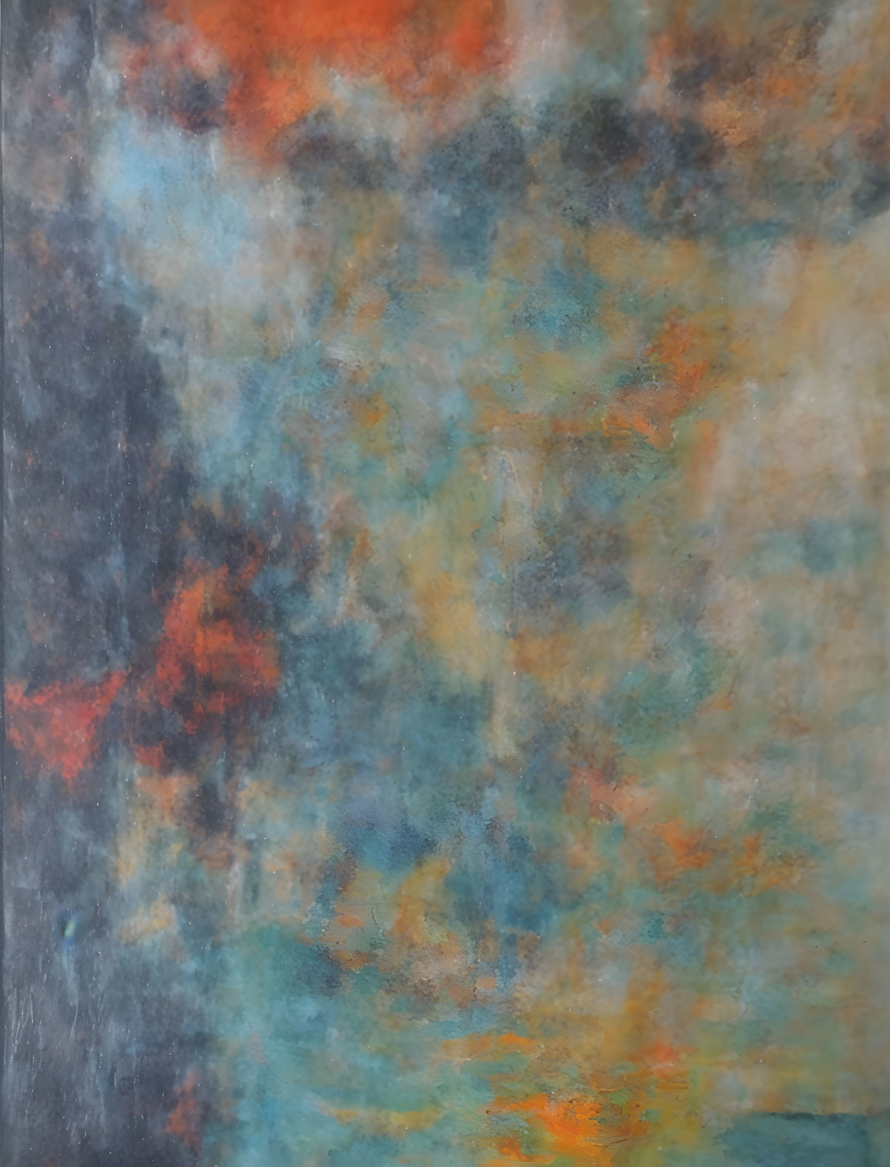 Blue, Orange, and Gray Abstract Painted Canvas with Soft Textured Appearance