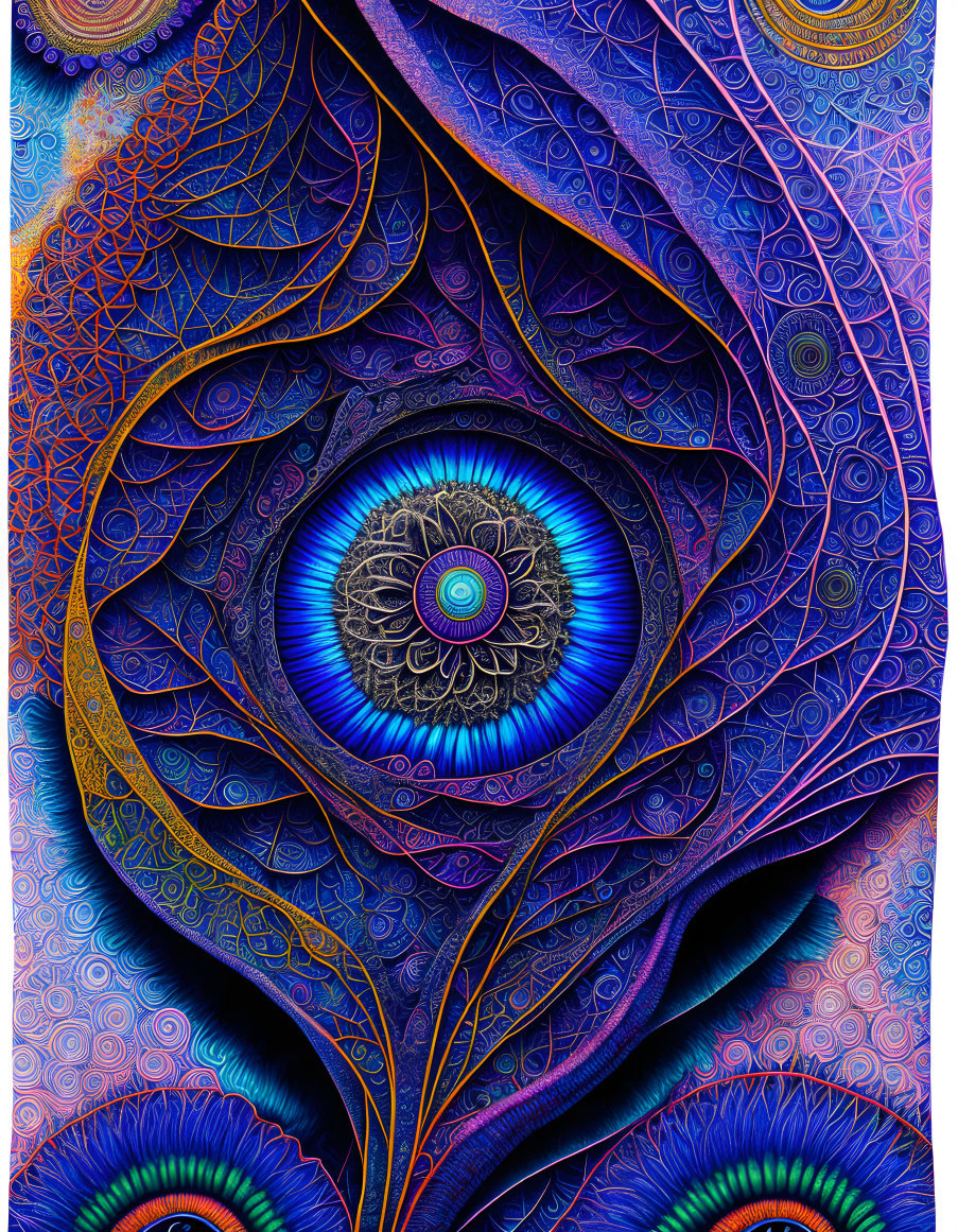 Colorful digital art: intricate blue and orange eye-like design with mystical vibes