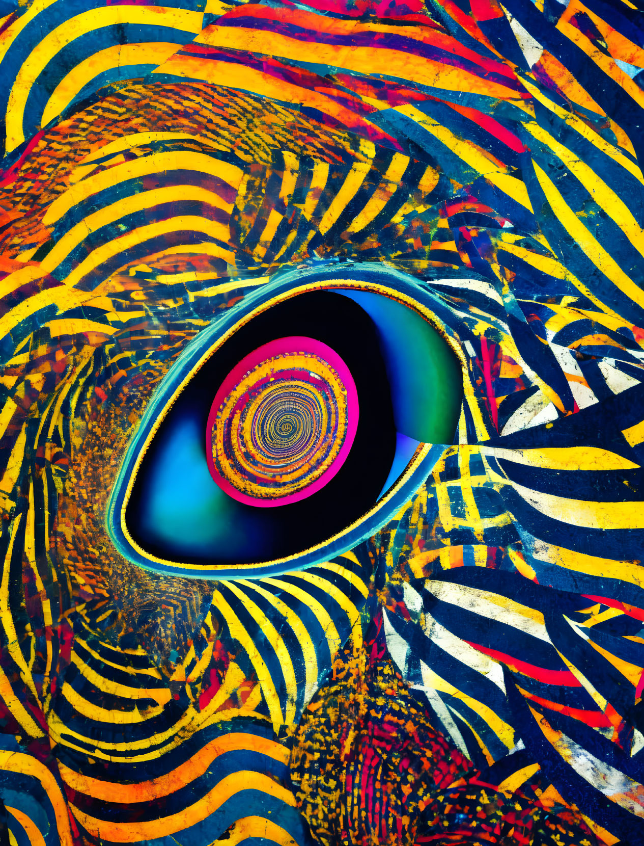 Colorful Stylized Eye Painting with Psychedelic Patterns