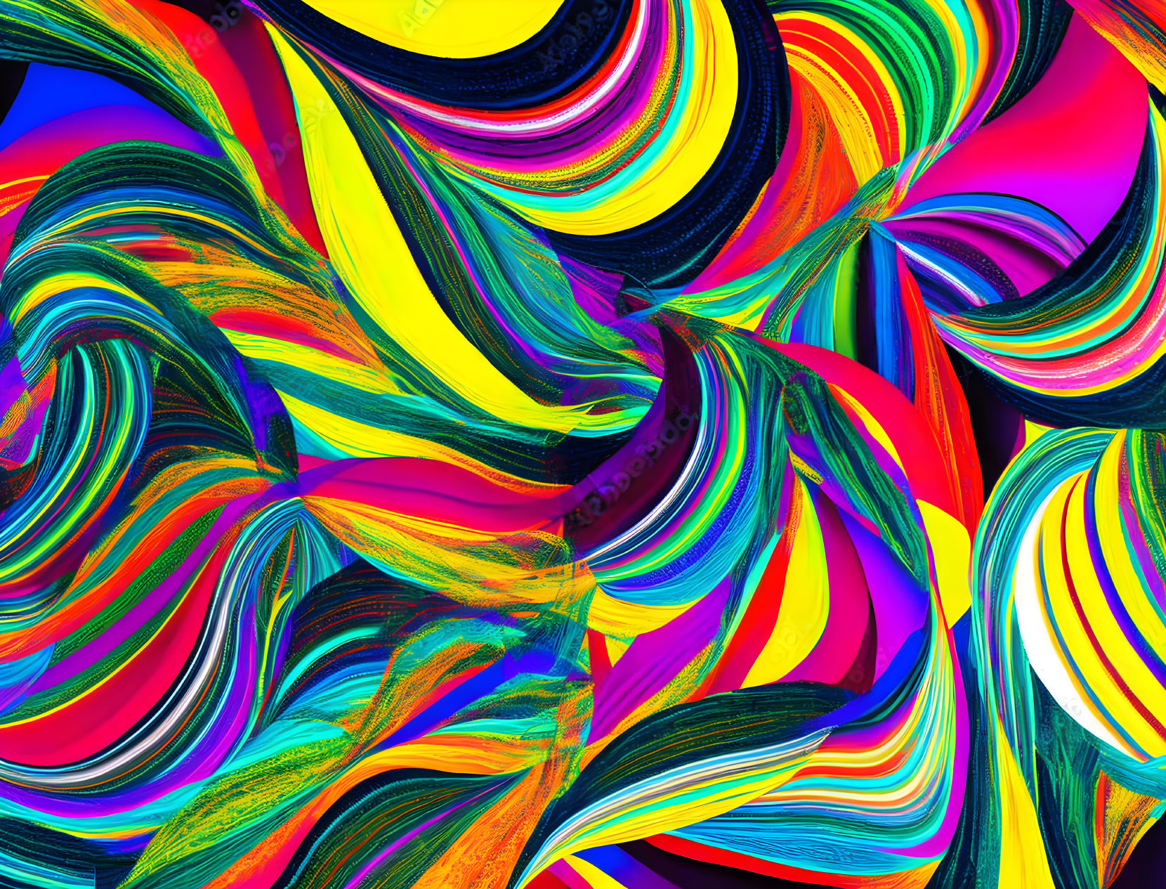 Colorful Abstract Artwork with Swirling Patterns in Blue, Yellow, Red, and Purple