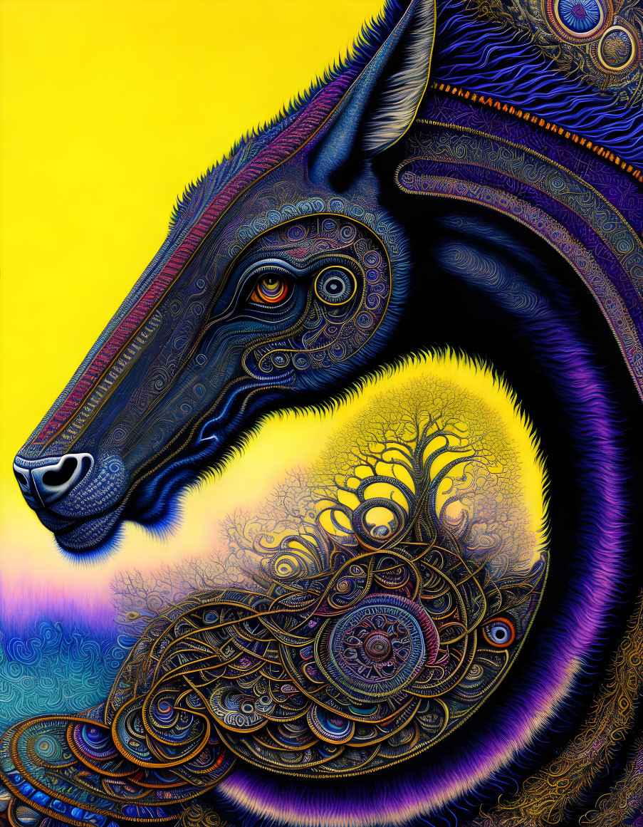 Colorful Stylized Horse Artwork with Fractal Designs